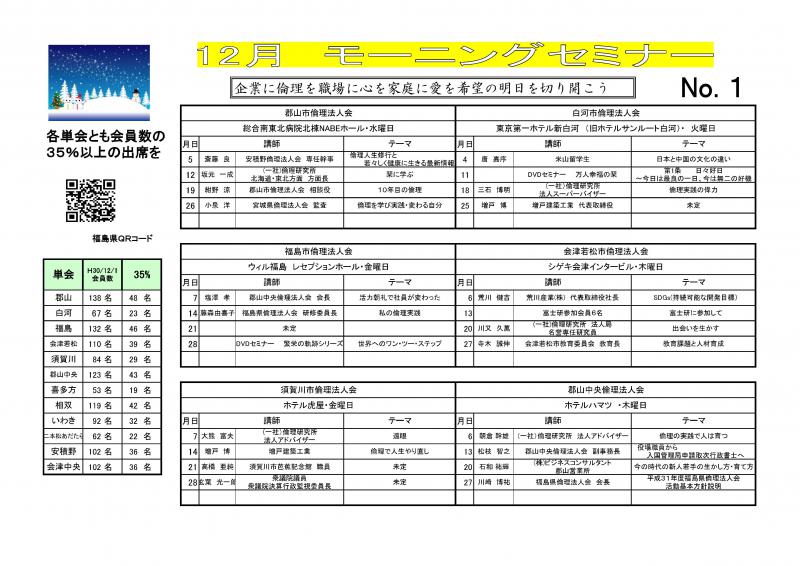 ＜無料＞　経営者モーニングセミナー　12月　福島県内12会場全予定
