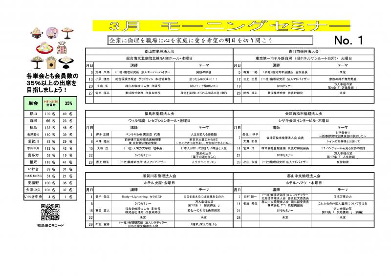 <無料> 経営者モーニングセミナー 3月 福島県内12会場全予定