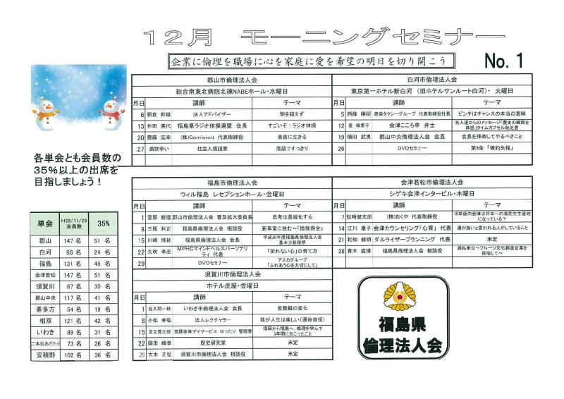 <無料> 経営者モーニングセミナー 12月 福島県内11会場全ての予定